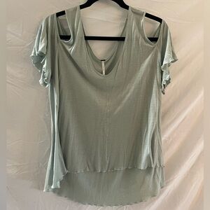 Free People Light Green Shoulder Cut-Out Sleeve Flowy Blouse